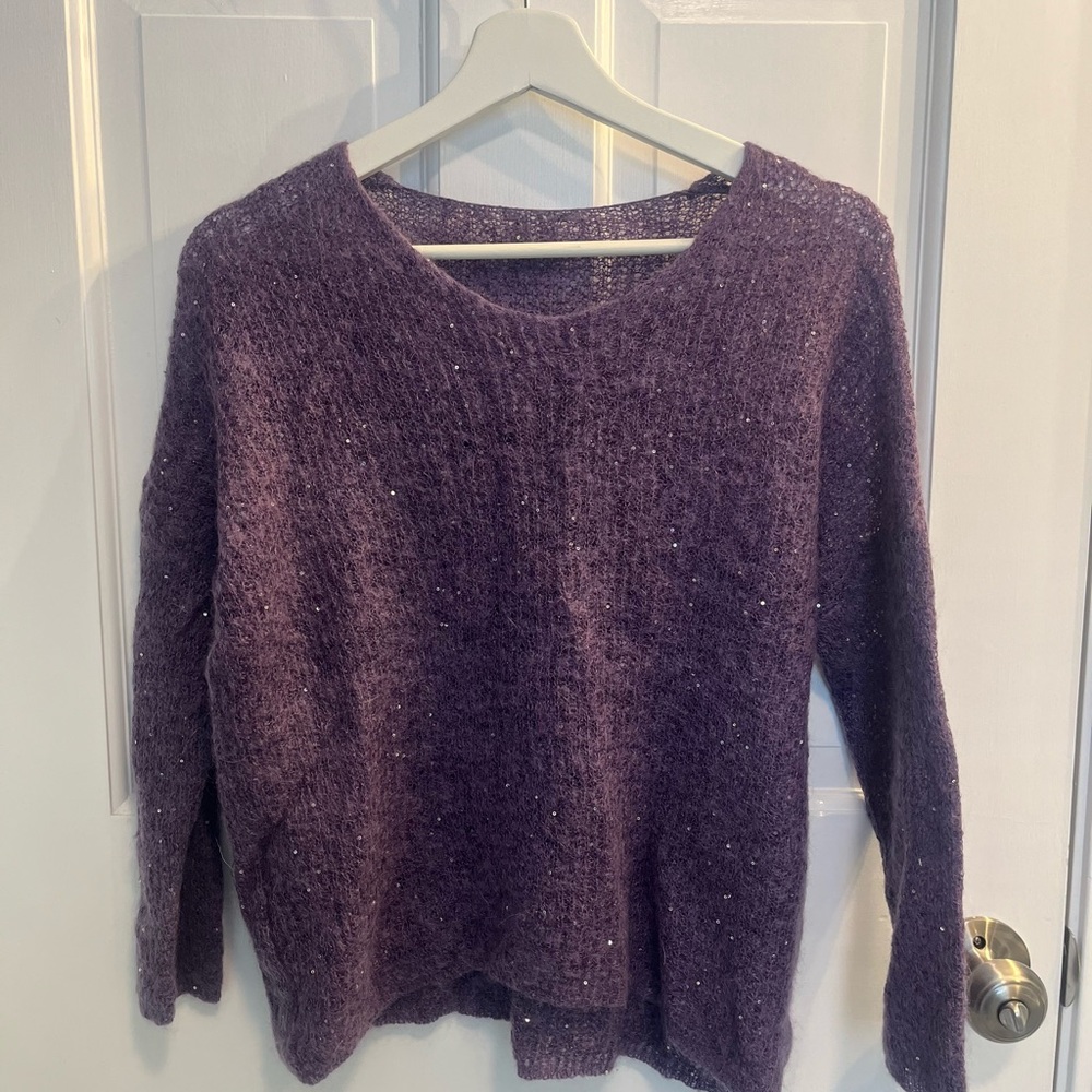 Hand-knit Sheer Mohair Sweater in Purple Sparkle